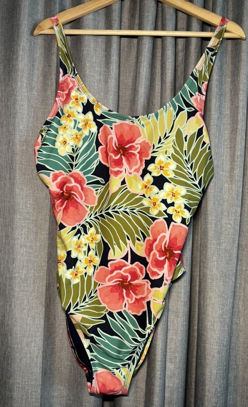 Hurley pink blue Floral One Piece Swimsuit Womens Full Coverage Size Large